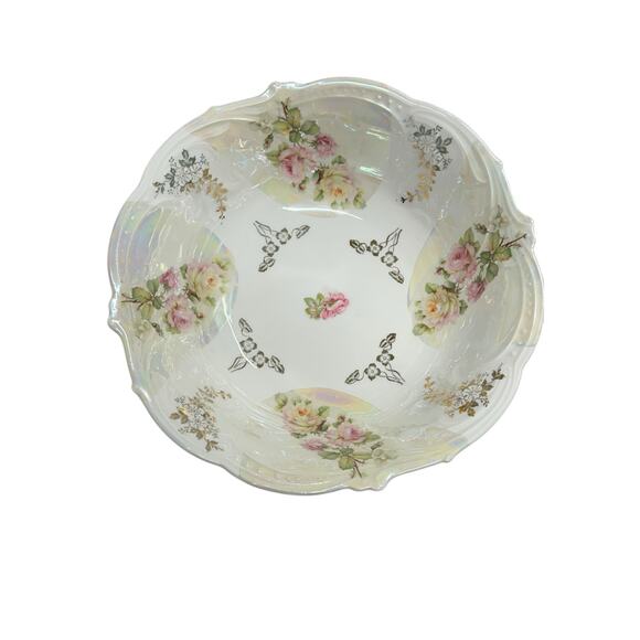 Elegant FP Bavaria Antique Hand Painted Porcelain Bowl Pearl Luster, Pink Roses - Picture 1 of 5